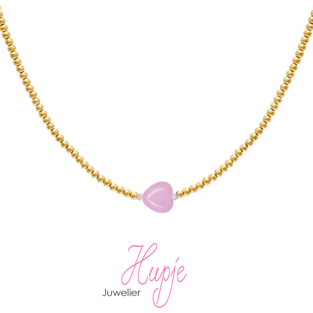 gouden ketting edelsteen hartje lila