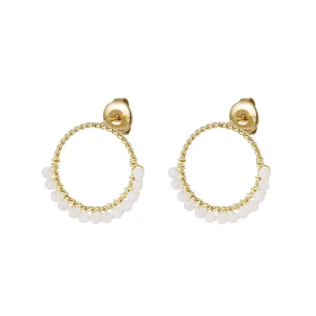 oorbellen white stones & gold