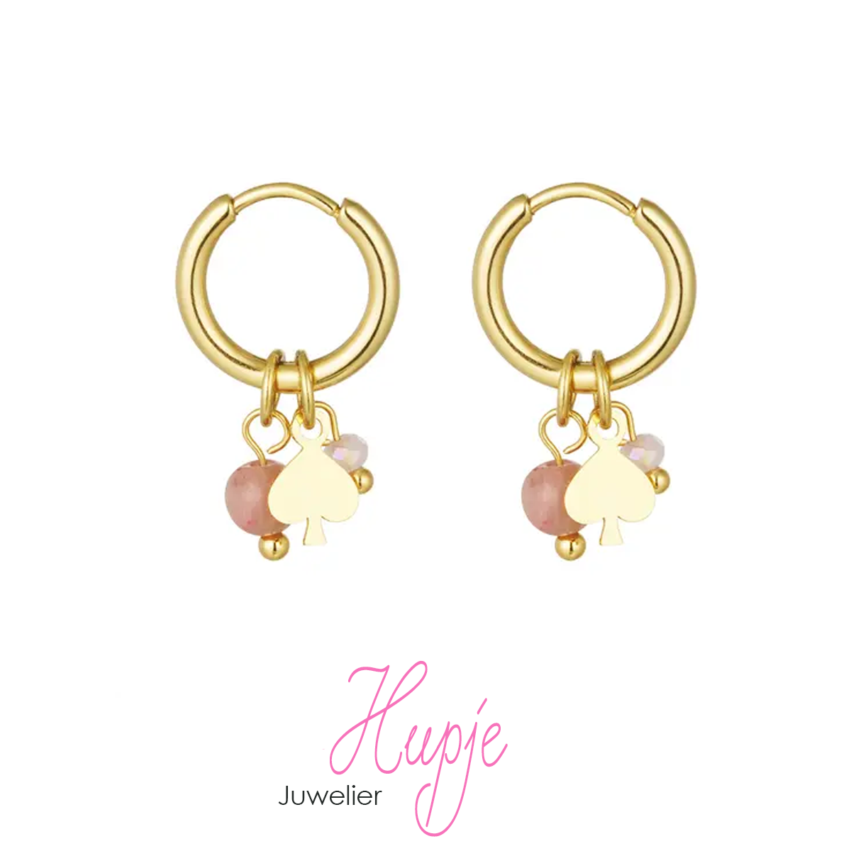 hypoallergene sieraden gouden hartje met roze natuursteen