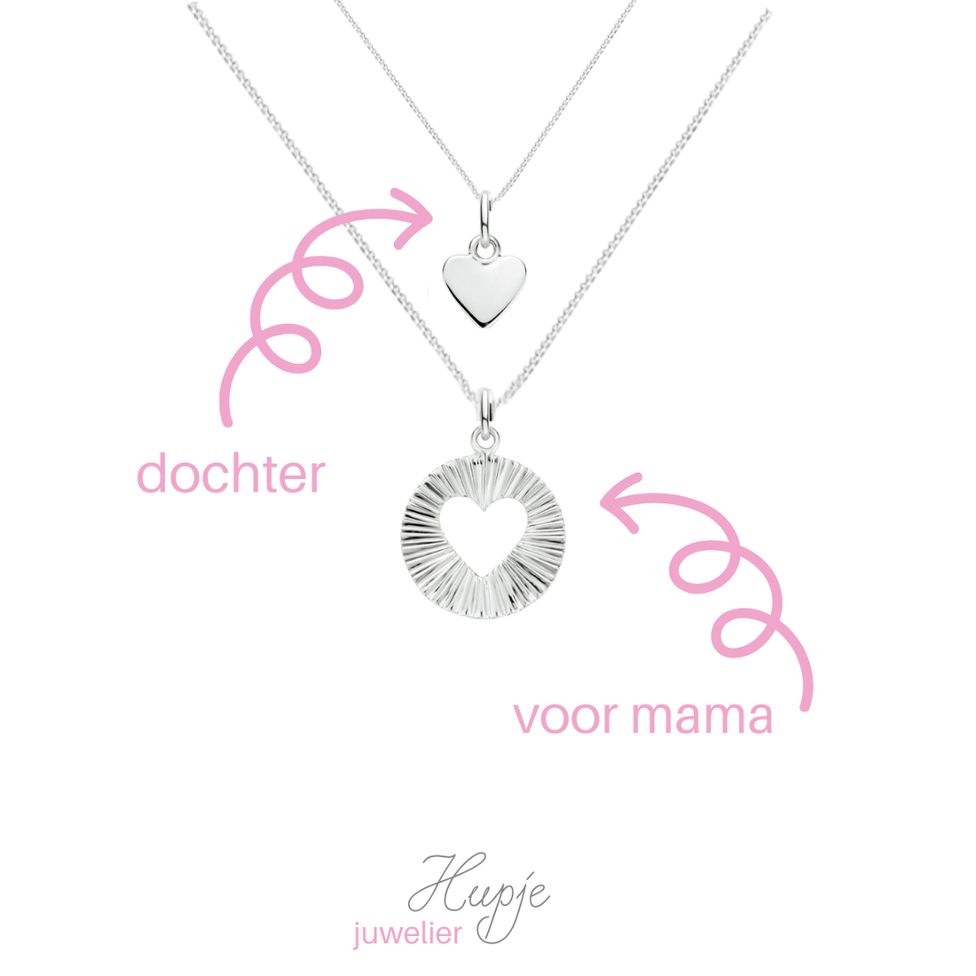 zilveren moeder-dochter set LOVE (set van 2 kettinkjes)