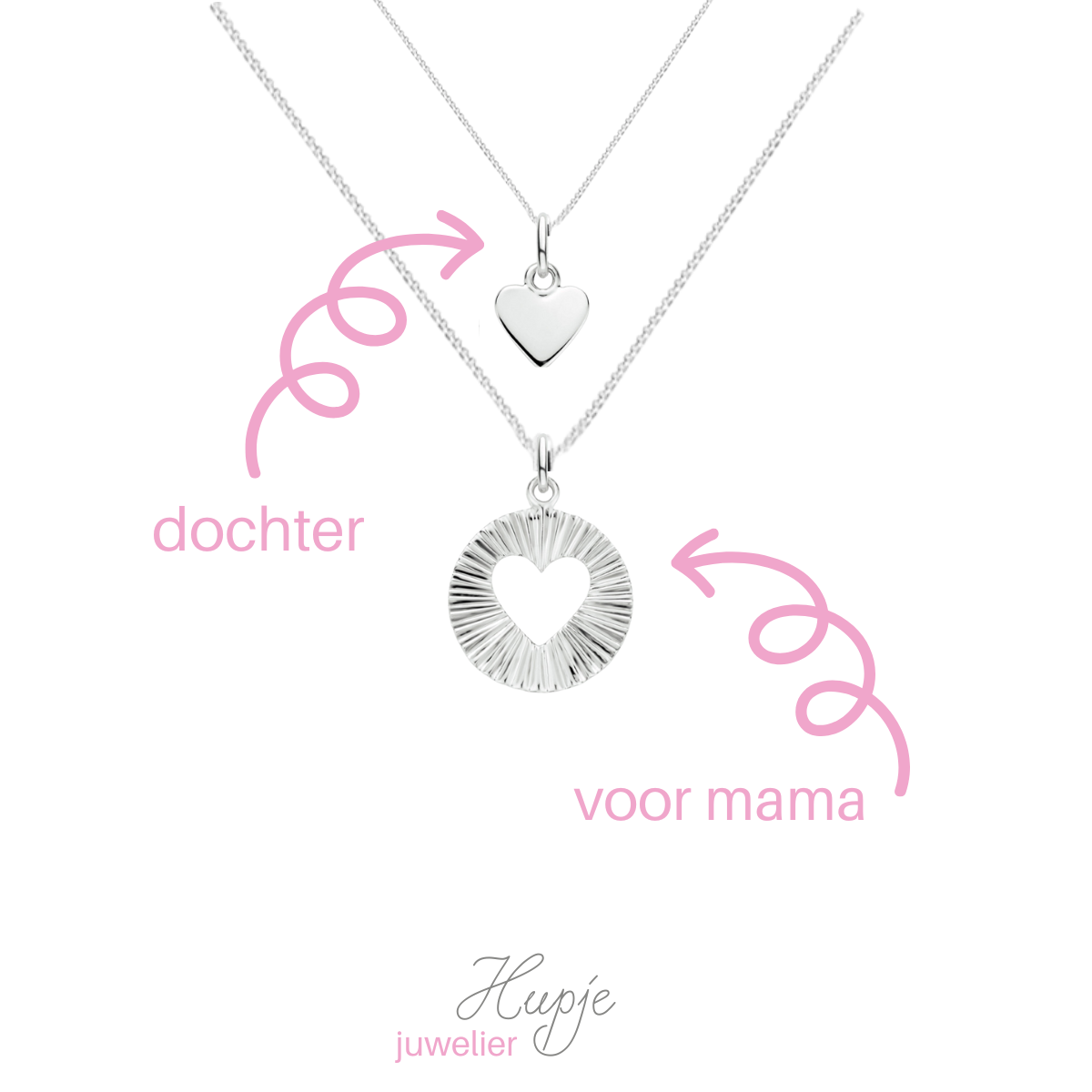 zilveren moeder-dochter set LOVE (set van 2 kettinkjes)