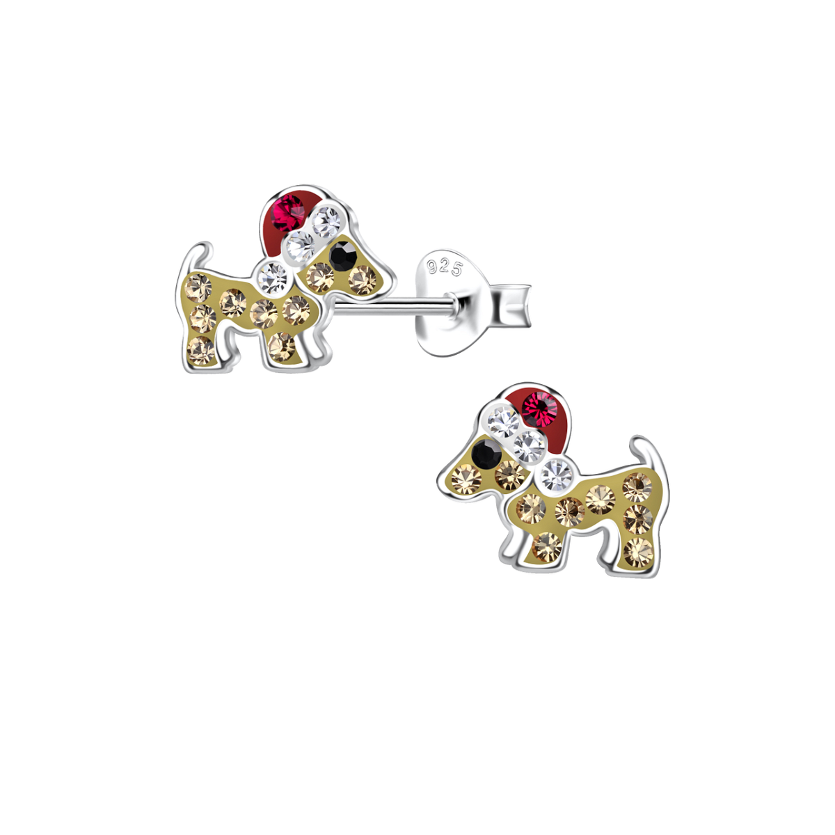 zilveren oorknopjes kerst teckel kristallen