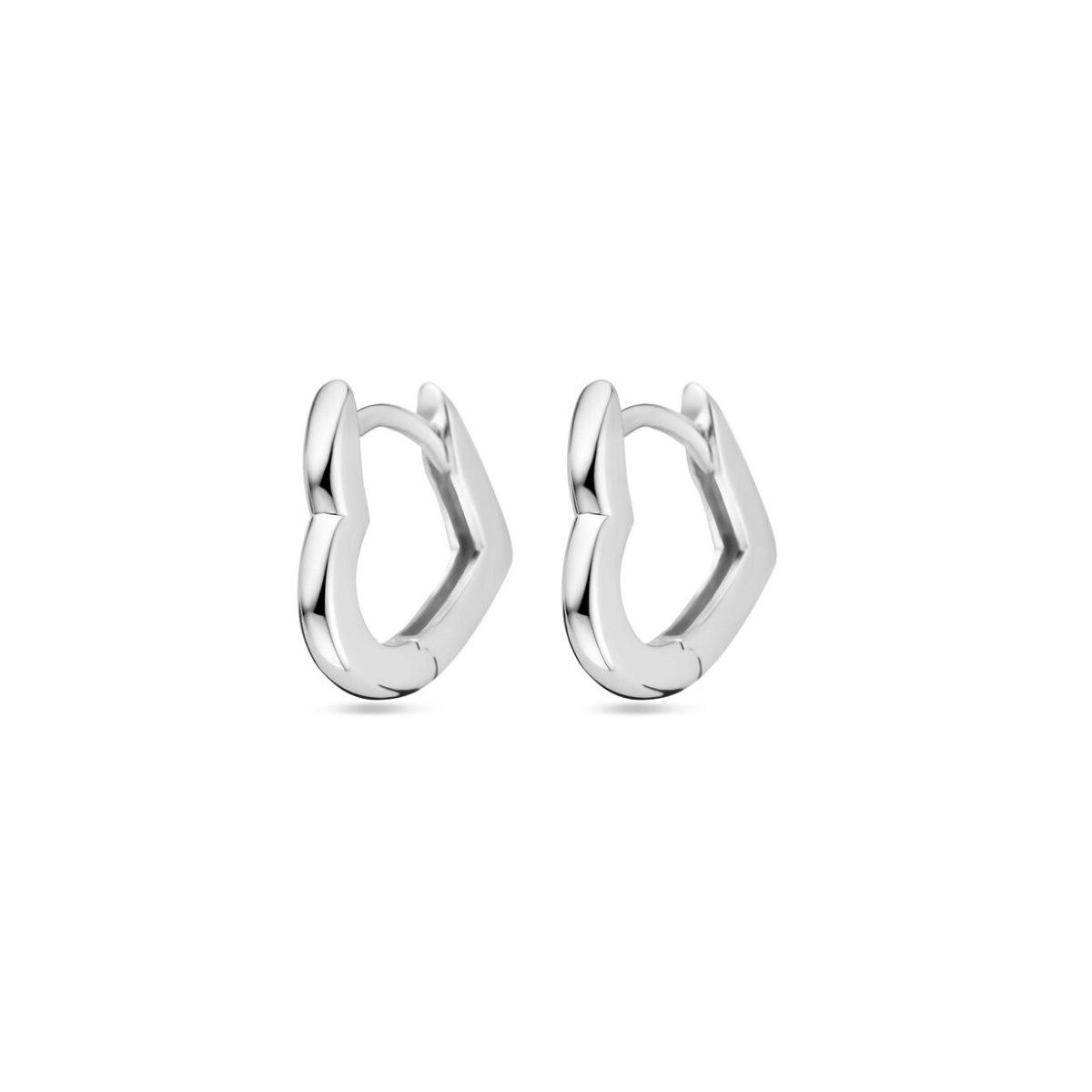 silver hoop earrings with heart blue crystal
