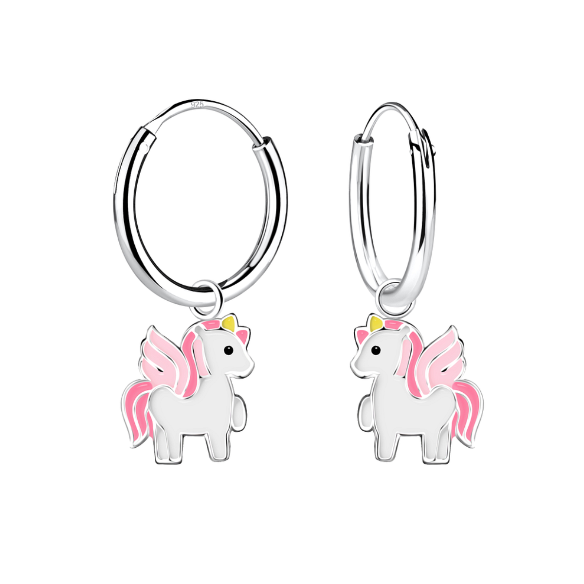 Silberne Kinderohrringe Einhorn rosa blau Creolen