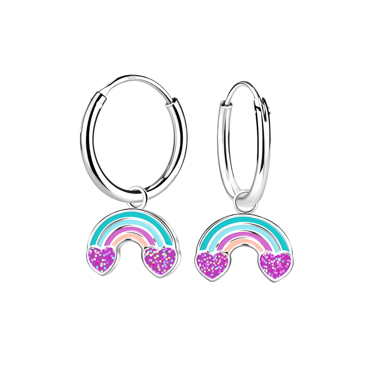 zilveren kinderoorbellen regenboog glitter hartjes