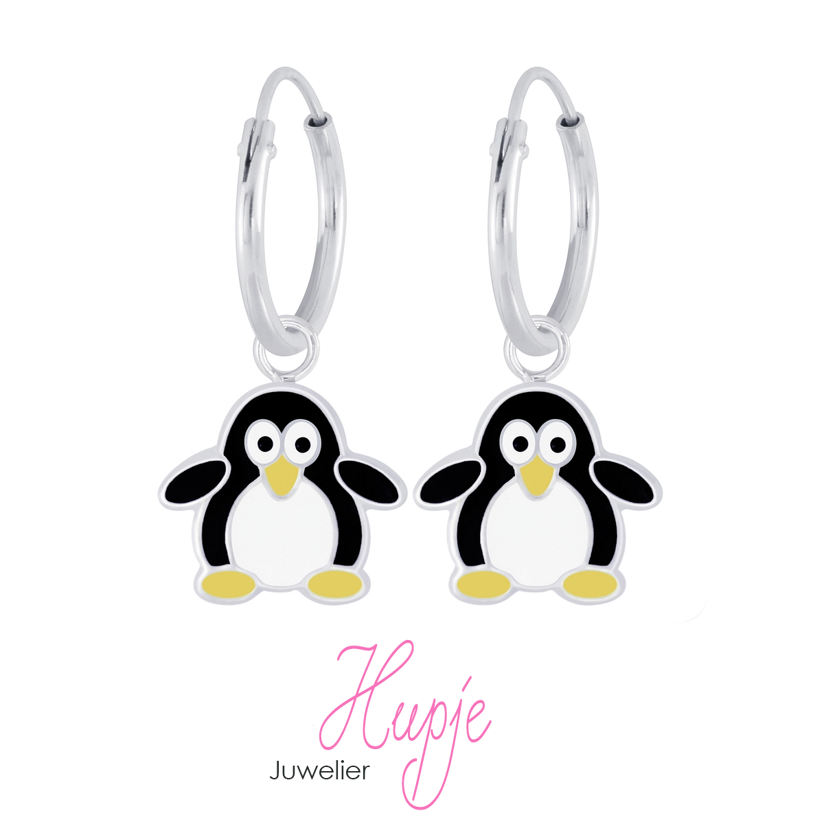 zilveren kinderoorbellen pinguïn
