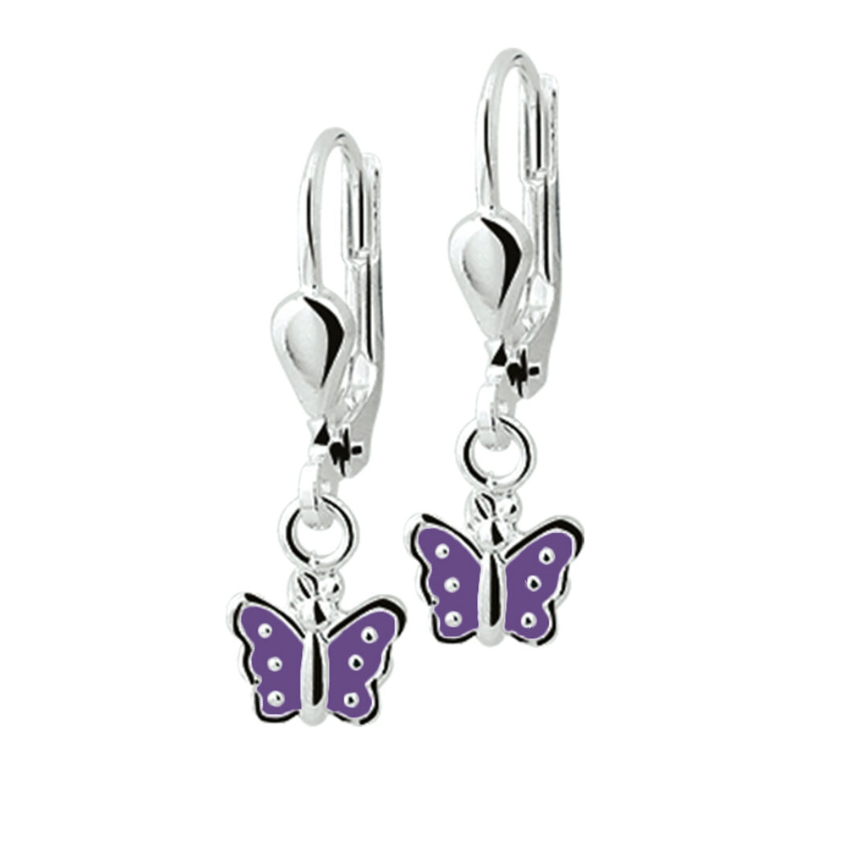 silver earrings heart lilac with brisure closure