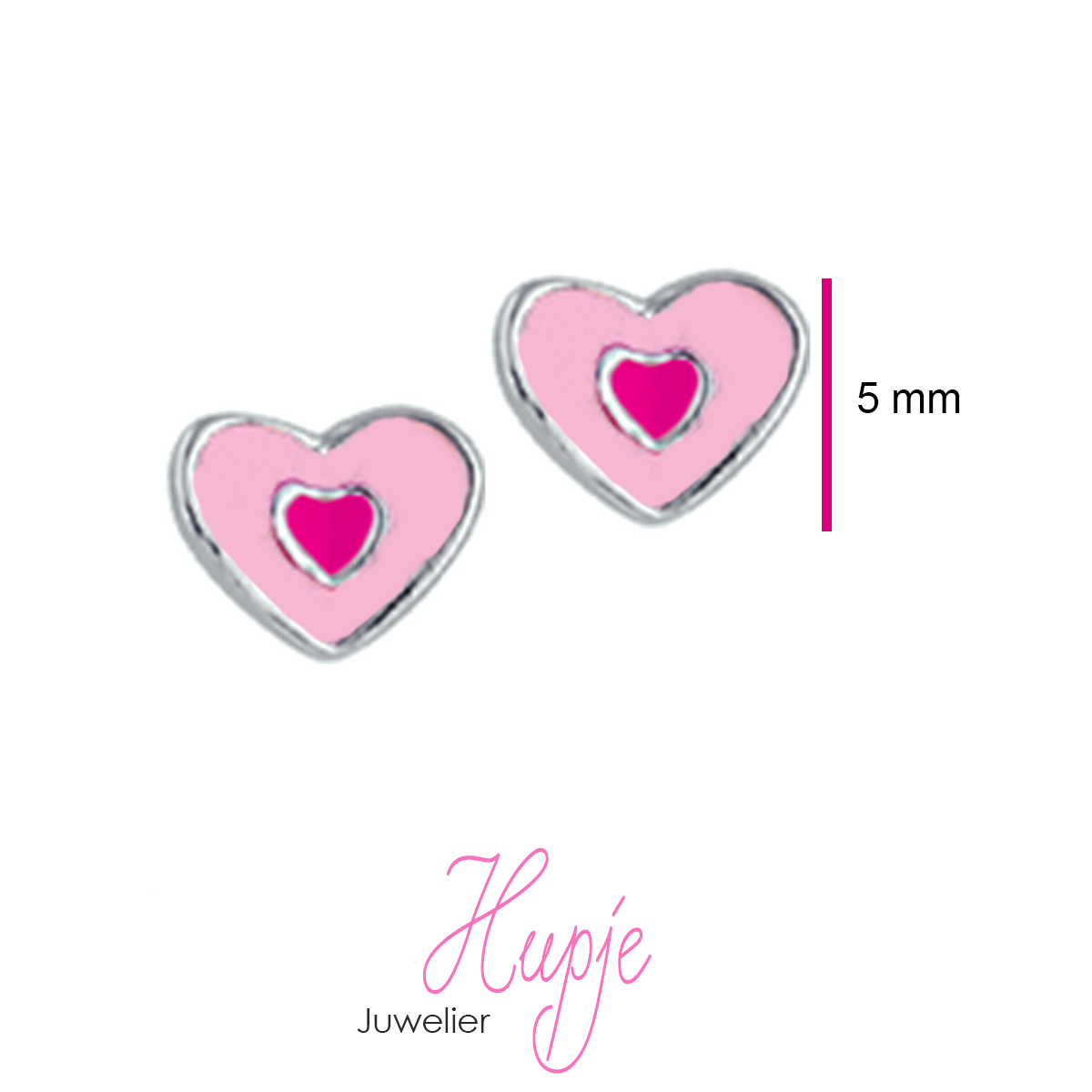 zilveren kinderoorbellen roze hartje