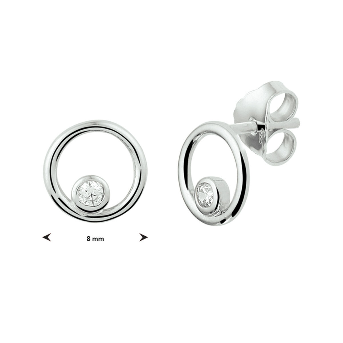zilveren oorknopjes open rondje Zirkonia