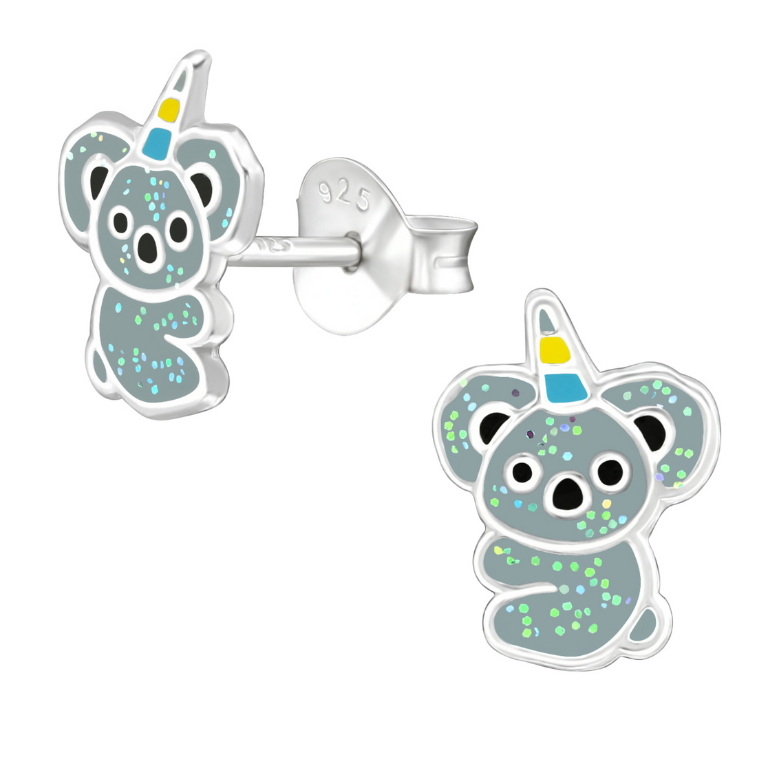 zilveren kinderoorbellen unicorn koala glitter