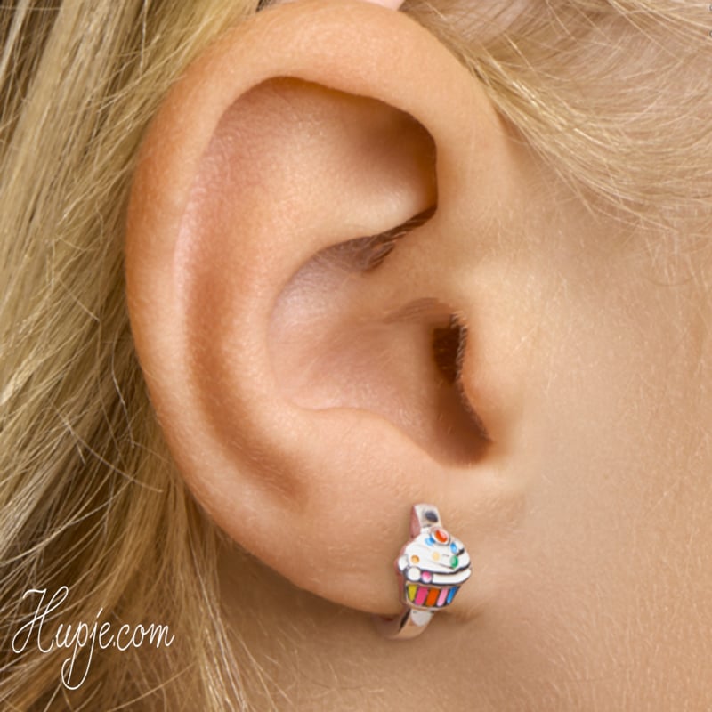 silver hoop earrings cupcake Premium