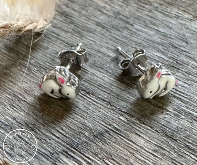 zilveren kinderoorbellen konijn knopjes