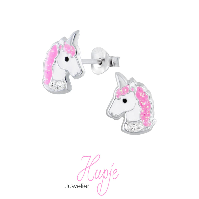 zilveren oorbellen sparkling unicorns roze
