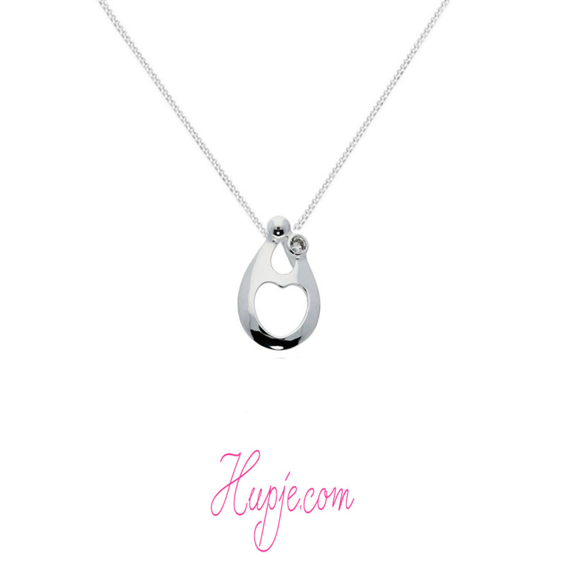 zilveren mama ketting 1 kind hart Zirkonia