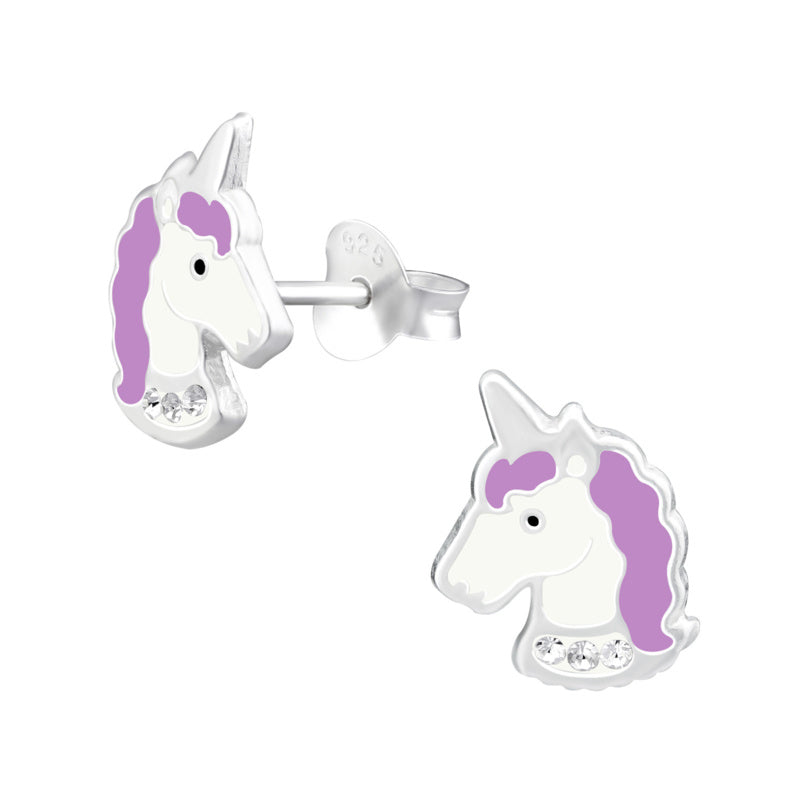 zilveren kinderoorbellen sparkling unicorns paars