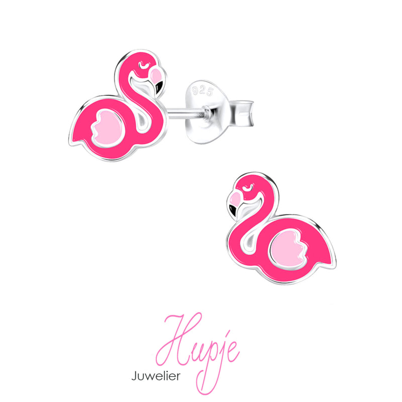 zilveren kinderoorbellen flamingo