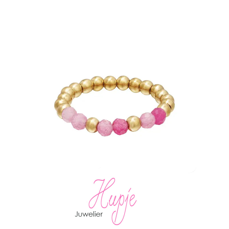Zehenring mit Perlen aus rosa und goldenem Hämatit