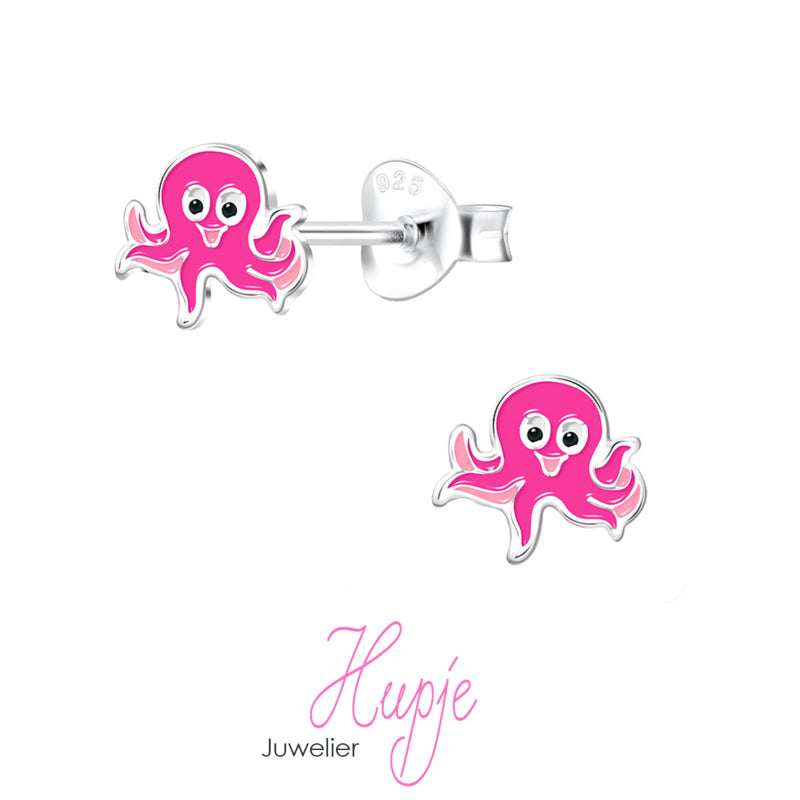 zilveren oorknopjes octopus roze