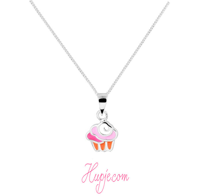 Silberne Kinderhalskette Cupcake Pink
