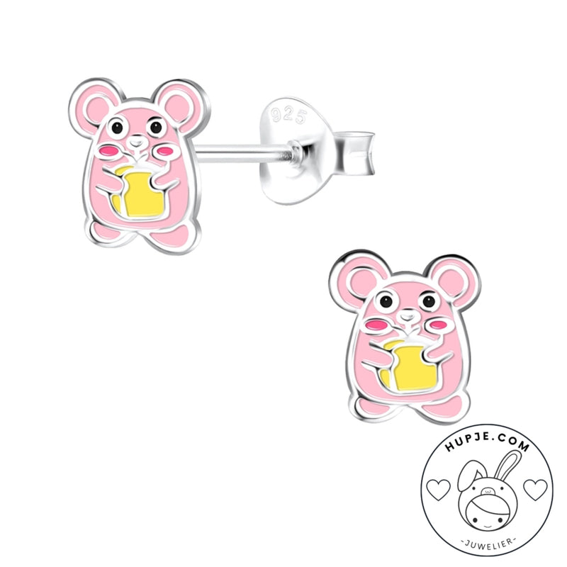 zilveren kinderoorbellen muisje met kaas
