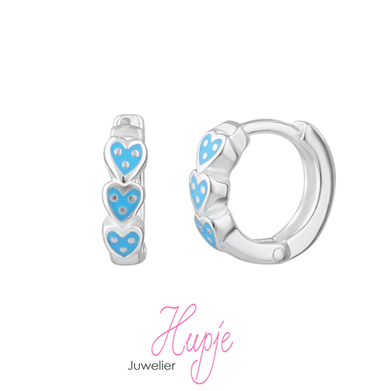 silver hoop earrings blue hearts