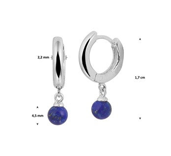 zilveren oorbellen creolen met prachtige blauw Lapis steen
