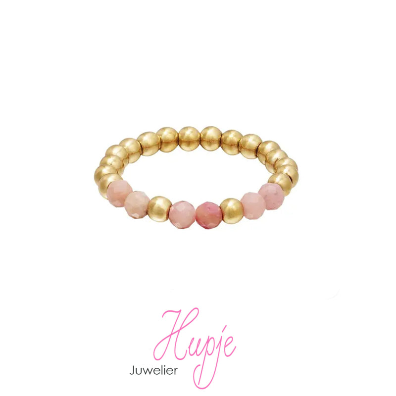 teenring met kralen light Pink & Gold Hematiet