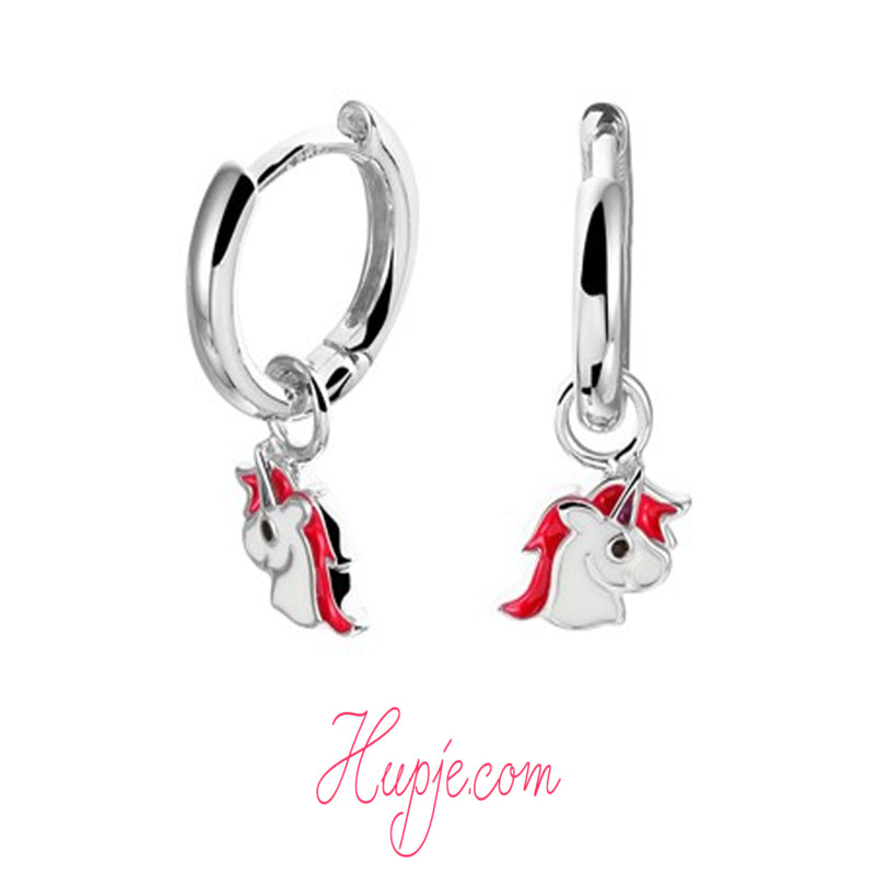 zilveren creolen met eenhoorn hanger