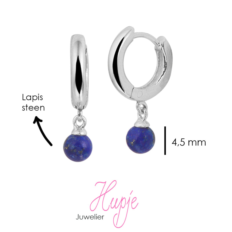 zilveren oorbellen creolen met prachtige blauw Lapis steen