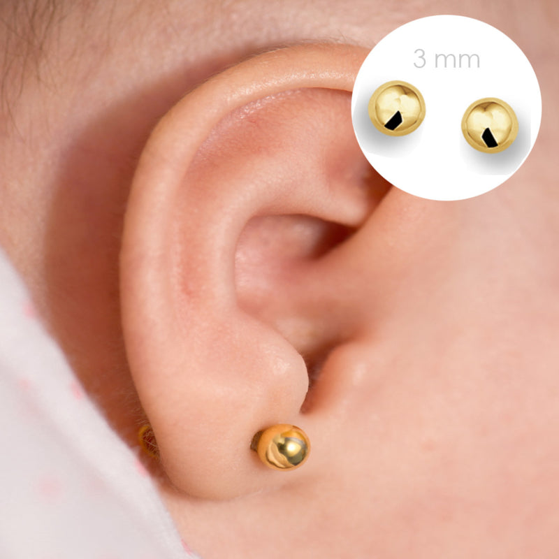 Ohrringe aus 14 Karat Gold, Kugel, 3 mm