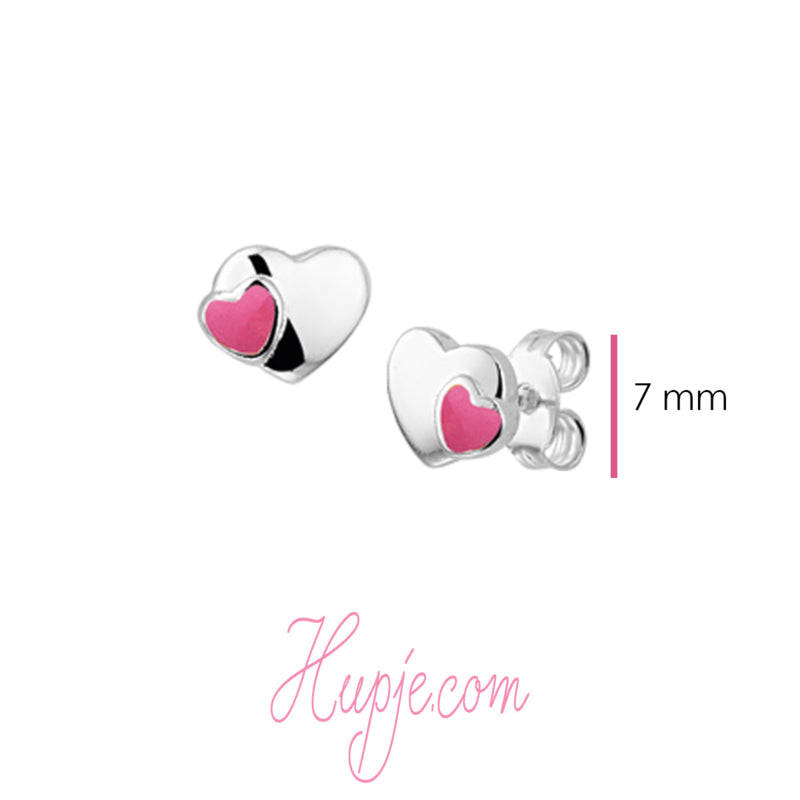 zilveren oorbellen hartje roze en zilver