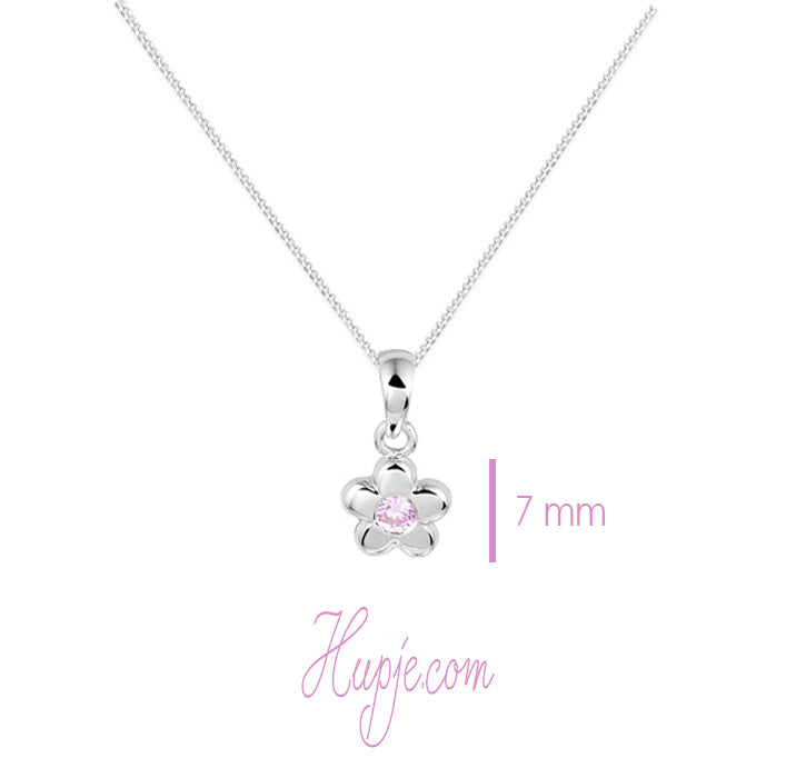 zilveren kinderketting bloem roze Zirkonia