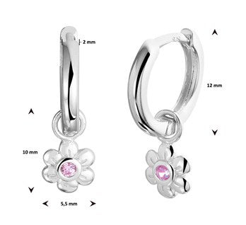 silver hoop earrings + pink Zirconia flower pendant