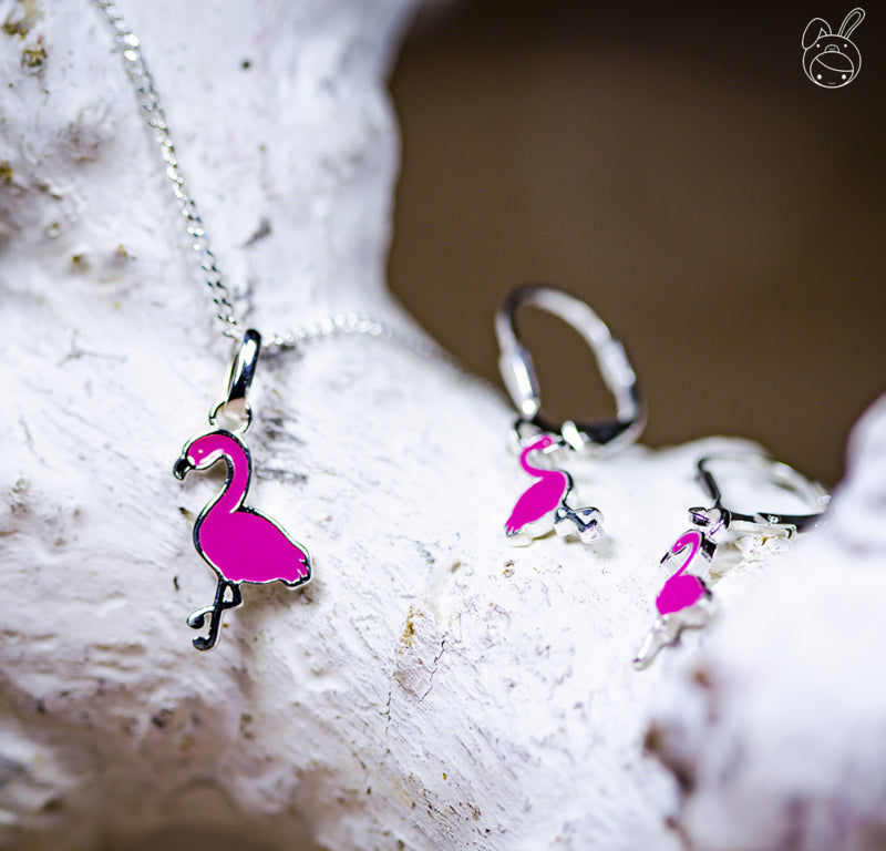 Silberne Kinderkette Rosa Flamingo (Premium)